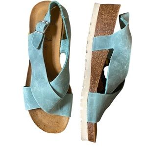 Sabatini Turqoise Memory Sandals, leather
